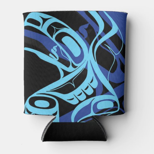 Zwart Blauw Haida Eagle Thunder Vogel Native Art Blikjeskoeler (Voorkant)