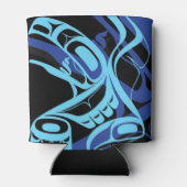 Zwart Blauw Haida Eagle Thunder Vogel Native Art Blikjeskoeler (Achterkant)