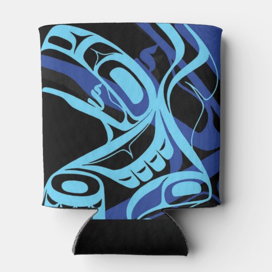 Zwart Blauw Haida Eagle Thunder Vogel Native Art Blikjeskoeler (Achterkant)