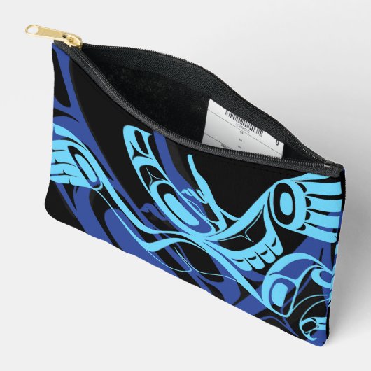 Zwart Blauw Haida Eagle Thunder Vogel Native Art Etui (Open)