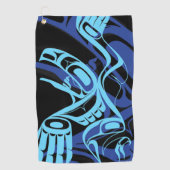 Zwart Blauw Haida Eagle Thunder Vogel Native Art Golfhanddoek (Voorkant)