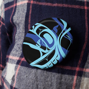 Zwart Blauw Haida Eagle Thunder Vogel Native Art Ronde Button 5,7 Cm
