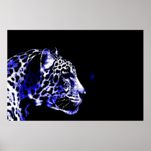 Zwart & Blauw Jaguar Pop Art Poster