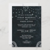 Zwart Blauw Kant Licht Bruiloft Uitnodiging (Voorkant)