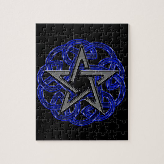 Zwart-blauw Keltisch pentagram Legpuzzel (Verticaal)