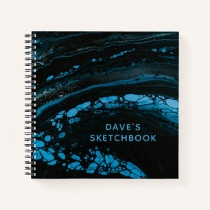 Zwart blauw marmer artistieke zakboek met naam notitieboek