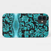 Zwart & Blauw Metallic Bloemen Damasks-Gepersonali Case-Mate iPhone Case (Achterkant (horizontaal))