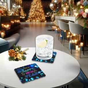 Zwart & Blauw Midnight Sparkle Neon Glow Nieuwjaar Kartonnen Onderzetters