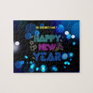 Zwart & Blauw Midnight Sparkle Neon Glow Nieuwjaar Legpuzzel