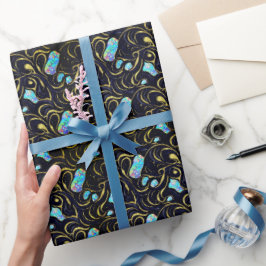 Zwart & Blauw Modern Faux Gold & Opal Cadeaupapier