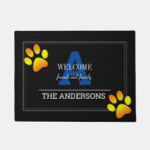 Zwart / blauw monogrammen Aangepast / Paws SM Deurmat (Voorkant)