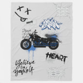 Zwart & blauw motorfiets graffiti grijs fleece deken (Voorkant)