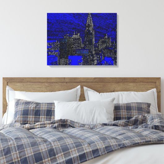 Zwart Blauw New York City Pop Art Canvas Afdruk (Insitu (Slaapkamer))