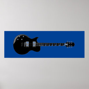 Zwart Blauw Pop Art Electric Guitar Print