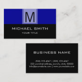 Zwart blauw professioneel monogram visitekaartje (Voorkant / Achterkant)