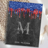 Zwart blauw rood glitter drift lederen monogram planner