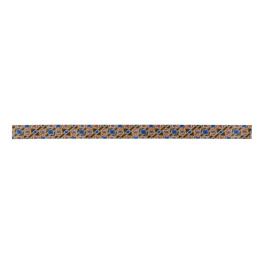 Zwart Blauw Rood Goud Ombre Afgrond Abstracte Kuns Lint (Voorkant)