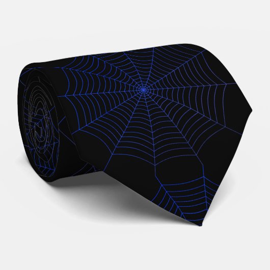 Zwart blauw spinnenweb Halloween patroon Stropdas (Opgerold)