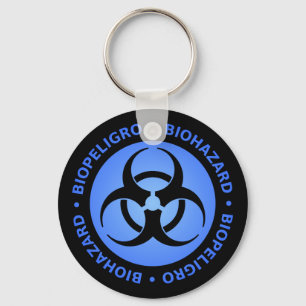 Zwart & Blauw Tweetalige Biohazard Symbool Sleutel Sleutelhanger