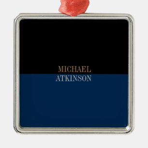 Zwart blauw, veelkleurige tekst, stijlvol Jouw naa Metalen Ornament