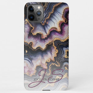 Zwart Blauw Violet Paarse Goud Marmeren Kunstpatro iPhone 11Pro Max Hoesje