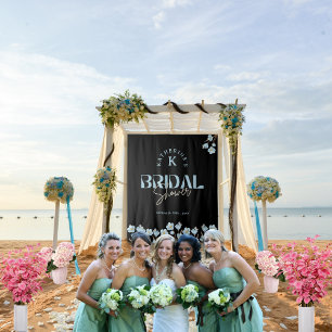 Zwart Blauw Waterverf Bloemen Vrijgezellenfeest Wandkleed