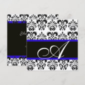 ZWART, BLauw & WIT CHAMPAGNE DAMAST MONOGRAM Kaart (Voorkant / Achterkant)