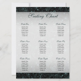 Zwart-blauwe bloemenrand zitplaatskaart kaart