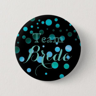 Zwart Blauwe Glitter Bruiloftsteam Bruid Ronde Button 5,7 Cm