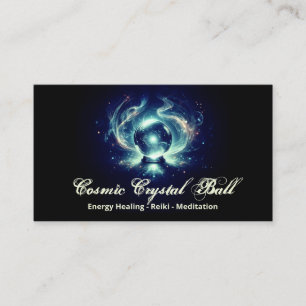 Zwart blauwe Kristallen bol Energie Reiki Meditati Visitekaartje