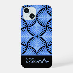 Zwart Blauwe Retro Jaren 20 Gatsby Palmen Script N iPhone 15 Hoesje