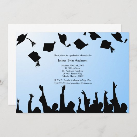 Zwart Blauwe Silhouet Afstudeerfeest Uitnodiging (Voorkant / Achterkant)
