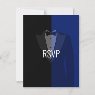 Zwart blauwe smoking poker vrijgezellenfeest RSVP kaartje