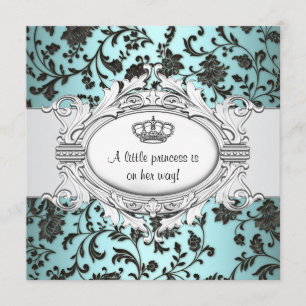 Zwart Blauwgroen Blauw Damask Princess Baby Meisje Kaart