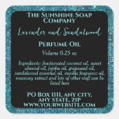 Zwart & Blauwgroen Glitter Parfum Roller Flessenla Vierkante Sticker (Voorkant)