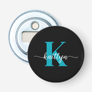 Zwart Blauwgroen monogram Button Flesopener