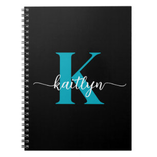 Zwart Blauwgroen monogram Notitieboek