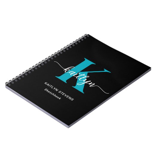 Zwart Blauwgroen Monogram Sketchbook Notitieboek (Linkerzijde)