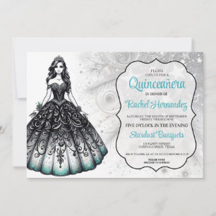 Zwart & Blauwgroen Quinceañera Meisje Kaart