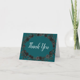 Zwart Blauwgroen Roos Gothic Elegant Wedding Bedankkaart