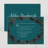 Zwart Blauwgroen Roos Gothic Elegant Wedding Briefkaart (Voorkant / Achterkant)