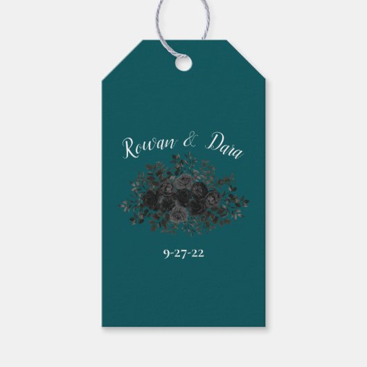 Zwart Blauwgroen Roos Gothic Elegant Wedding Cadeaulabel (Voorkant)