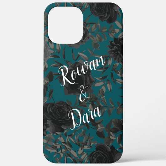 Zwart Blauwgroen Roos Gothic Elegant Wedding Case-Mate iPhone Case (Achterkant)