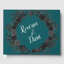 Zwart Blauwgroen Roos Gothic Elegant Wedding Gastenboek