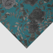 Zwart Blauwgroen Roos Gothic Elegant Wedding Tissuepapier (Detail)