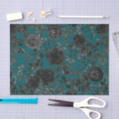 Zwart Blauwgroen Roos Gothic Elegant Wedding Tissuepapier (Craft)