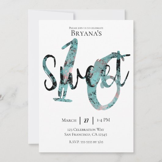 Zwart Blauwgroen Roos Goud Roze Lief 16 Verjaardag Kaart (Voorkant)