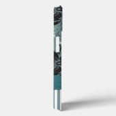 Zwart, blauwgroen, wit bloemmonogram Case-Mate iPhone case (Achterkant / Rechts)