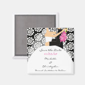 Zwart Bloemen Bruid & bruidegom Save The Date Magn Magneet (Voorkant / Achterkant)