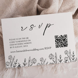Zwart Bloemen Bruiloft RSVP | QR-code behuizing Ka Notitiekaartje